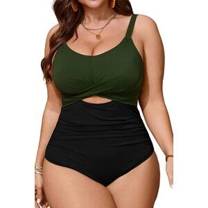 Women's Plus Size One Piece Swimsuit Bathing Suit Tummy Control Cutout Front NEW